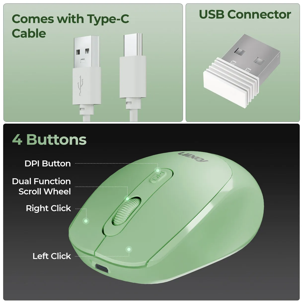 Foxin Wireless Mouse Flow 2.4G + BT (Flow) Green view 4